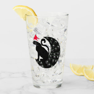 Christmas Cat on The Moon Drinking Glass