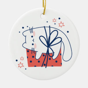 Christmas Cat or Kitten with Present Ceramic Tree Decoration