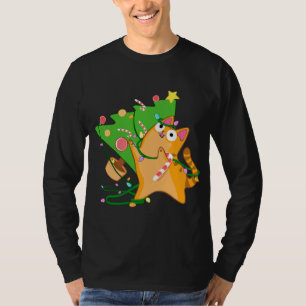 Christmas Cat Orange Tabby with Zoomies xmas tree T-Shirt