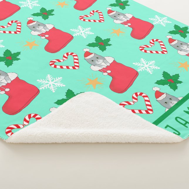 Christmas Cat Original Art Sherpa Blanket (3/4)