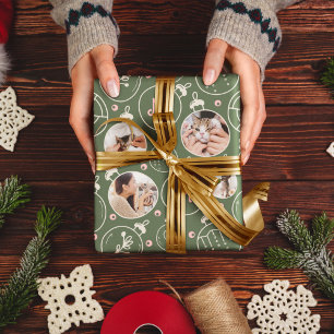 Christmas Cat Ornament Custom Photo Monogram Wrapping Paper
