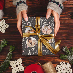 Christmas Cat Ornament Custom Photo Monogram Wrapping Paper