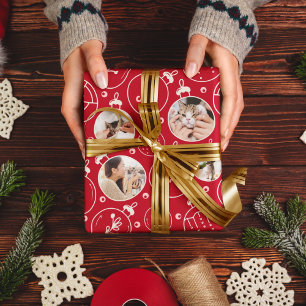 Christmas Cat Ornament Custom Photo Monogram Wrapping Paper