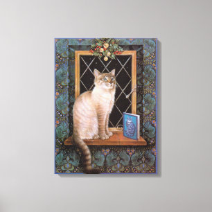 CHRISTMAS CAT PAINTING CANVAS PRINT