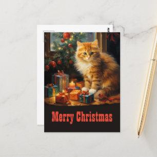 Christmas Cat Painting Postcard