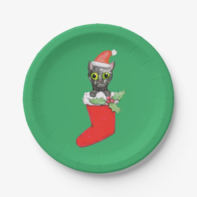 Christmas cat paper plate (Front)