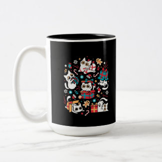 Christmas Cat Party Two-Tone Coffee Mug