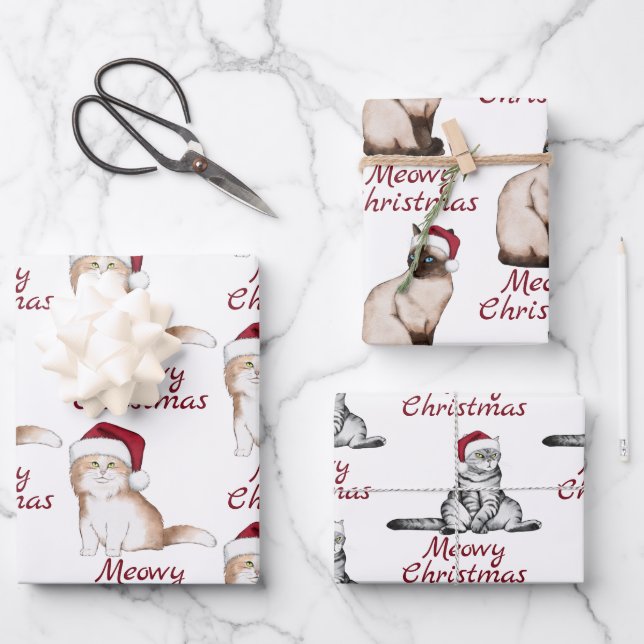 Christmas Cat Pattern  Wrapping Paper Sheet (Front)
