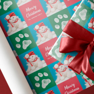 Christmas Cat Paw Print Photo Gift Wrap