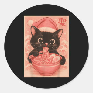 Christmas Cat Pink Santa Kawaii Anime Christmas Ra Classic Round Sticker