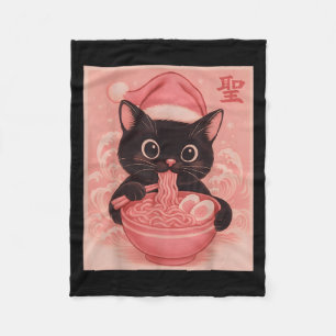 Christmas Cat Pink Santa Kawaii Anime Christmas Ra Fleece Blanket