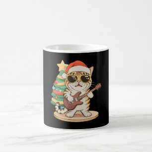 Christmas Cat Playing Guitar Rock Jazz Xmas Hat Coffee Mug