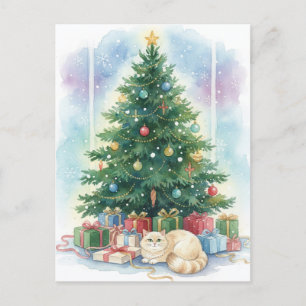 Christmas Cat Postcard Cozy Watercolor Holiday Art