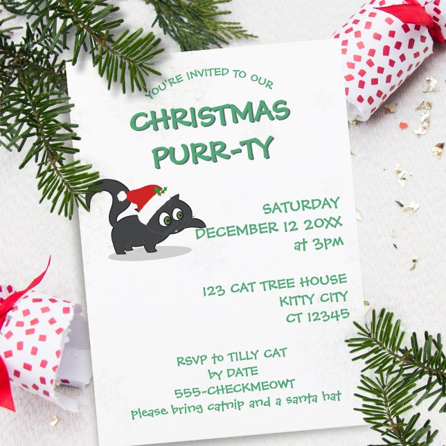 Christmas Cat Purr-ty Holiday Party Invitation (Christmas Purrty at your house? Here's your invitation to send. Just add your party details)