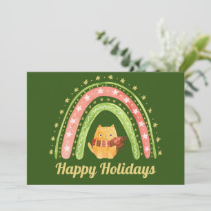 Christmas Cat & Rainbow Personalised Holiday Card