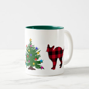 Christmas Cat Red & Black Buffalo Plaid, Tree Two-Tone Coffee Mug