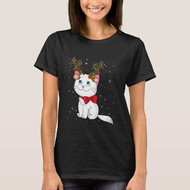 Christmas Cat Reindeer Antlers Christmas Lights Ca T-Shirt (Front)