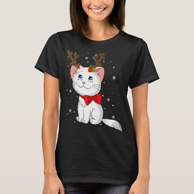 Christmas Cat Reindeer Antlers For Men Women Boys  T-Shirt (Front)