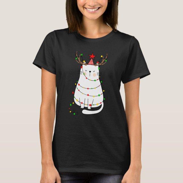 Christmas Cat Reindeer Antlers For Men Women Boys  T-Shirt (Front)