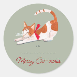 Christmas Cat reindeer green Holiday  Classic Round Sticker
