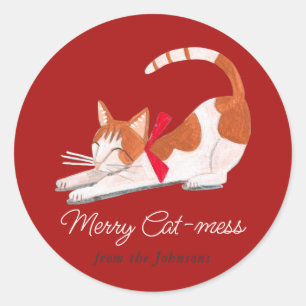 Christmas Cat reindeer red Holiday  Classic Round Sticker