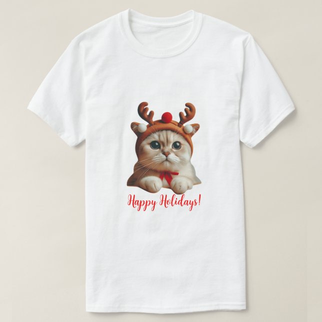 Christmas Cat Reindeer T-Shirt (Design Front)