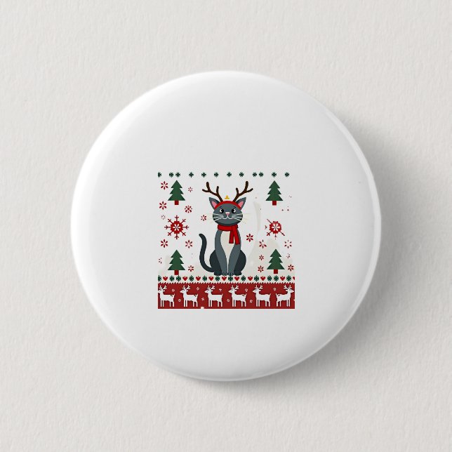 Christmas Cat Reindeer Ugly Christmas Sweater T-Sh 6 Cm Round Badge (Front)