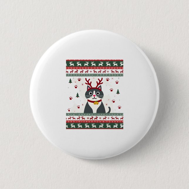 Christmas Cat Reindeer Ugly Christmas Sweater T-Sh 6 Cm Round Badge (Front)