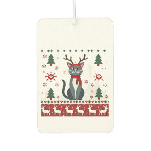 Christmas Cat Reindeer Ugly Christmas Sweater T-Sh Car Air Freshener