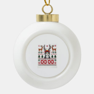 Christmas Cat Reindeer Ugly Christmas Sweater T-Sh Ceramic Ball Christmas Ornament