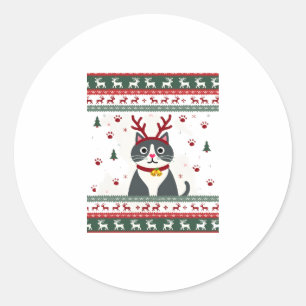 Christmas Cat Reindeer Ugly Christmas Sweater T-Sh Classic Round Sticker