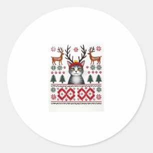 Christmas Cat Reindeer Ugly Christmas Sweater T-Sh Classic Round Sticker