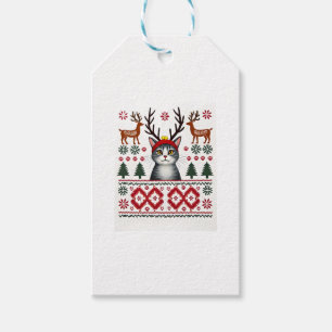 Christmas Cat Reindeer Ugly Christmas Sweater T-Sh Gift Tags