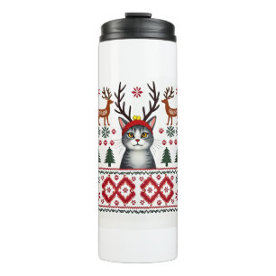 Christmas Cat Reindeer Ugly Christmas Sweater T-Sh Thermal Tumbler