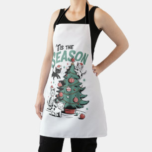 Christmas Cat Retro Tis The Season Meowy Catmas  Apron