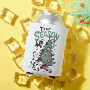 Christmas Cat Retro Tis The Season Meowy Catmas Can Cooler