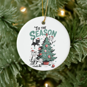 Christmas Cat Retro Tis The Season Meowy Catmas Ceramic Tree Decoration