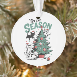 Christmas Cat Retro Tis The Season Meowy Catmas Ornament