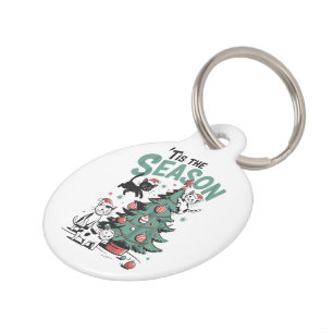Christmas Cat Retro Tis The Season Meowy Catmas  Pet Tag