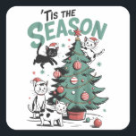 Christmas Cat Retro Tis The Season Meowy Catmas  Square Sticker<br><div class="desc">Christmas Cat Retro Tis The Season Meowy Catmas Matching Cat Dad Festive Kitty Cat Mum Gift</div>