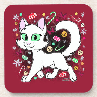 Christmas Cat Round Pillow (Red) Coaster