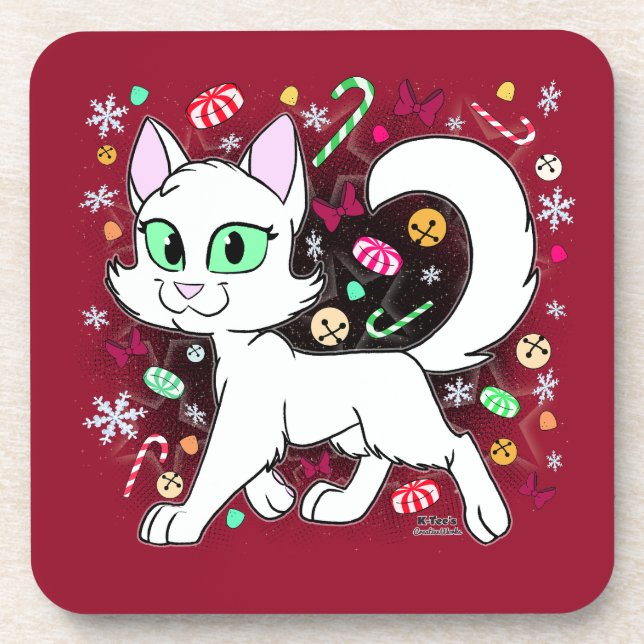 Christmas Cat Round Pillow (Red) Coaster (Front)