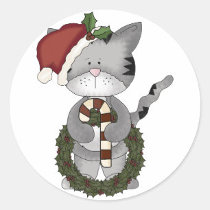 Christmas Cat Santa Claus Classic Round Sticker