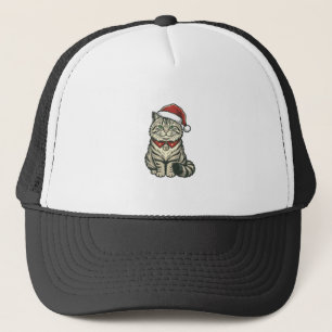 Christmas Cat Santa Hat Vintage Engraving Design_1