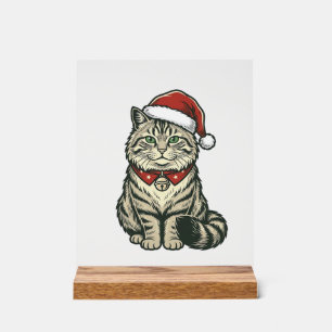 Christmas Cat Santa Hat Vintage Engraving Design_1 Acrylic Sign