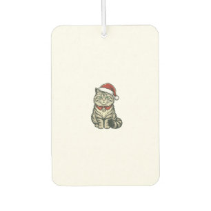 Christmas Cat Santa Hat Vintage Engraving Design_1 Car Air Freshener