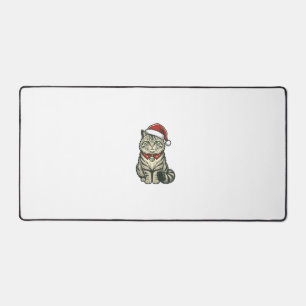 Christmas Cat Santa Hat Vintage Engraving Design_1 Desk Mat