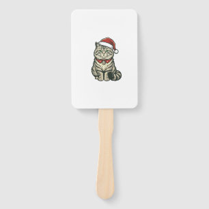 Christmas Cat Santa Hat Vintage Engraving Design_1 Hand Fan