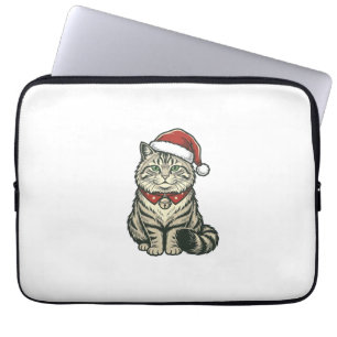 Christmas Cat Santa Hat Vintage Engraving Design_1 Laptop Sleeve