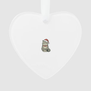 Christmas Cat Santa Hat Vintage Engraving Design_1 Ornament